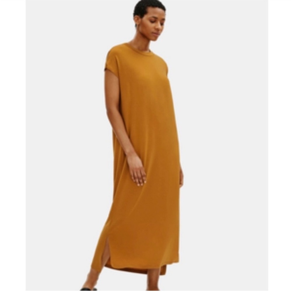 Eileen Fisher sheath dress in mustard yellow